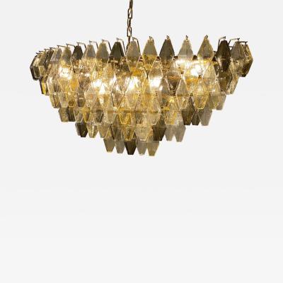 Oval Shape Amber and Grey Poliedri Murano Glass Chandelier or Ceiling Light