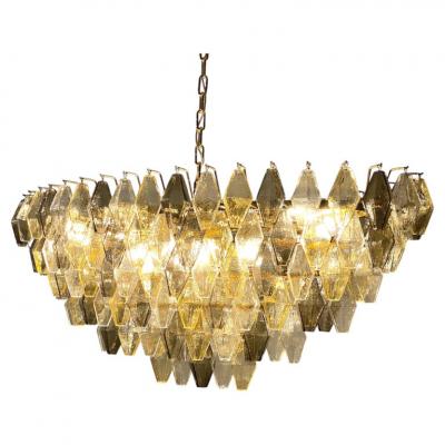 Oval Shape Amber and Grey Poliedri Murano Glass Chandelier or Ceiling Light