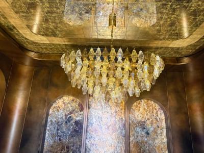Oval Shape Amber and Grey Poliedri Murano Glass Chandelier or Ceiling Light