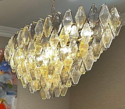 Oval Shape Amber and Grey Poliedri Murano Glass Chandelier or Ceiling Light