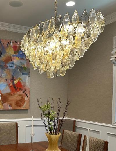 Oval Shape Amber and Grey Poliedri Murano Glass Chandelier or Ceiling Light