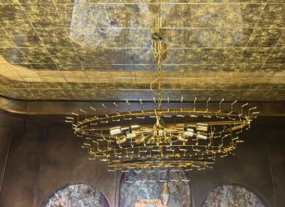 Oval Shape Amber and Grey Poliedri Murano Glass Chandelier or Ceiling Light