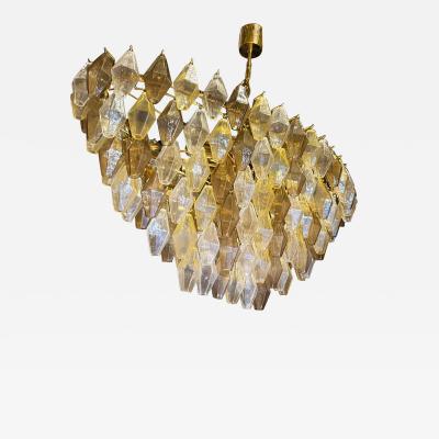 Oval Shape Amber and Grey Poliedri Murano Glass Chandelier or Ceiling Light