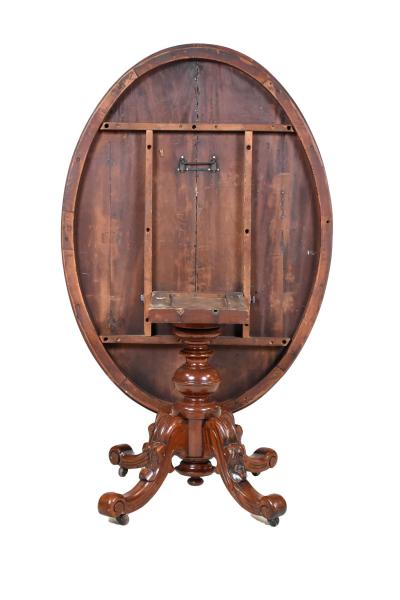 Oval Table Single Pedestal Mahogany Tilt Top England 1850 s