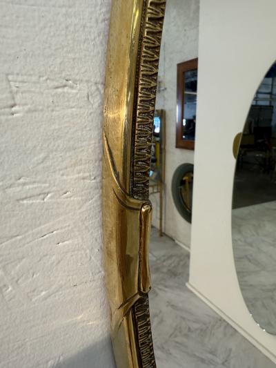 Oval Wall Mirror with Decorative Brass Frame 1970s