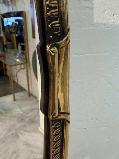 Oval Wall Mirror with Decorative Brass Frame 1970s