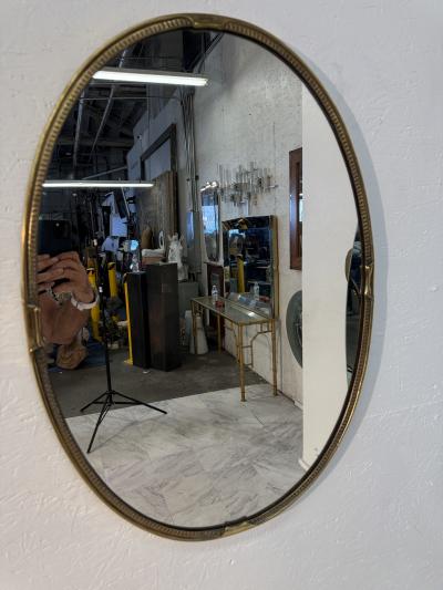Oval Wall Mirror with Decorative Brass Frame 1970s