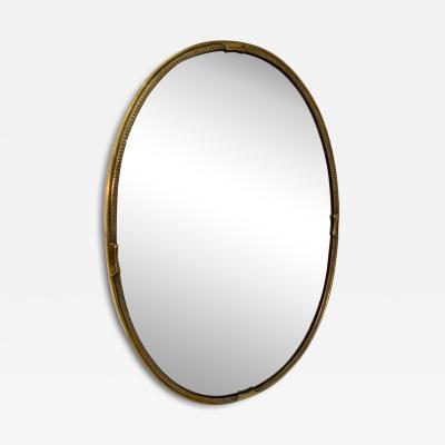 Oval Wall Mirror with Decorative Brass Frame 1970s