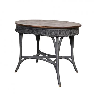 Oval Wicker Table with Oak Top
