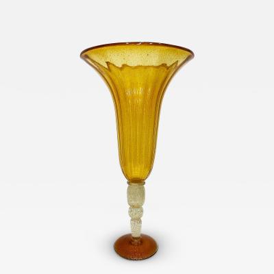 Over scale Murano Blown Glass Footed Vase Gold inclusions