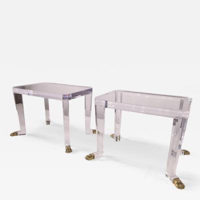 Over the Top French 80 s Lion Feet on Acrylic Side Tables