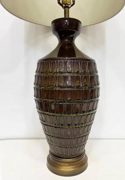 Overscale Glazed Mid century Modern Ceramic Table Lamps Pair
