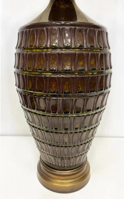 Overscale Glazed Mid century Modern Ceramic Table Lamps Pair