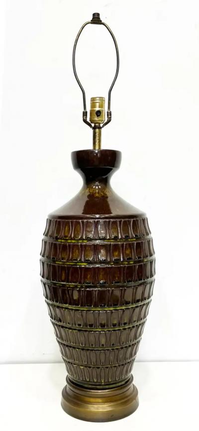 Overscale Glazed Mid century Modern Ceramic Table Lamps Pair