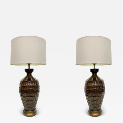 Overscale Glazed Mid century Modern Ceramic Table Lamps Pair