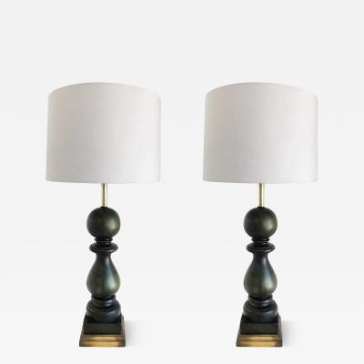 Overscale Vintage Carved Wood Balustrade Table Lamps