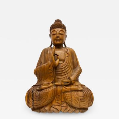 Overscale Vintage Hand Carved Asian Buddha Statue Vitarka Teaching Mudra