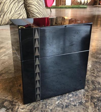 Oversize Black Lacquer Box with Metal Inlay Italy 1940s