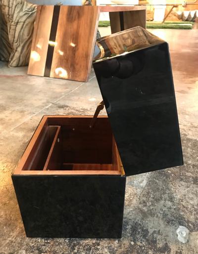 Oversize Black Lacquer Box with Metal Inlay Italy 1940s