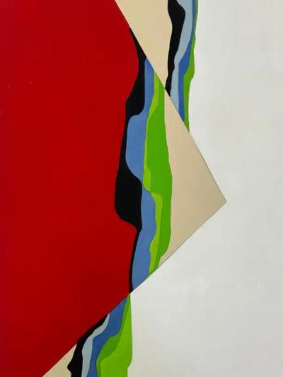 Oversized 1970s Rosalie Atkins Abstract Oil Painting on Canvas Red Sky 