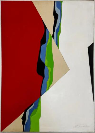 Oversized 1970s Rosalie Atkins Abstract Oil Painting on Canvas Red Sky 