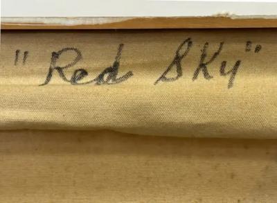 Oversized 1970s Rosalie Atkins Abstract Oil Painting on Canvas Red Sky 