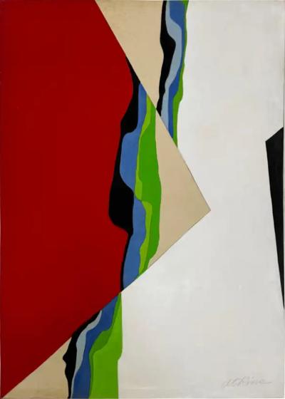 Oversized 1970s Rosalie Atkins Abstract Oil Painting on Canvas Red Sky 