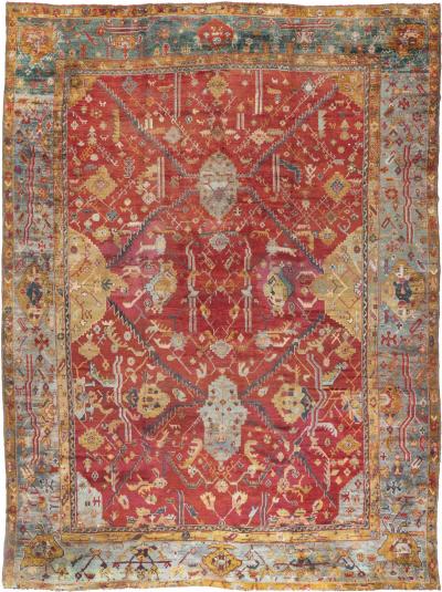 Oversized 19th Century Turkish Oushak Red Handwoven Wool Rug
