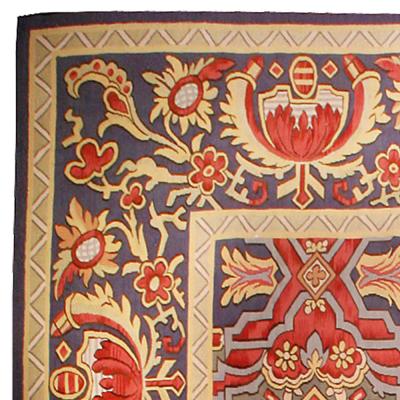 Oversized Antique French Aubusson Bold Geometric Handmade Wool Carpet