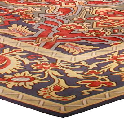 Oversized Antique French Aubusson Bold Geometric Handmade Wool Carpet