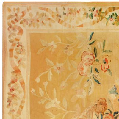 Oversized Antique French Aubusson Yellow Handmade Wool Carpet