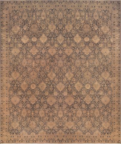 Oversized Antique Indian Botanic Handmade Wool Rug