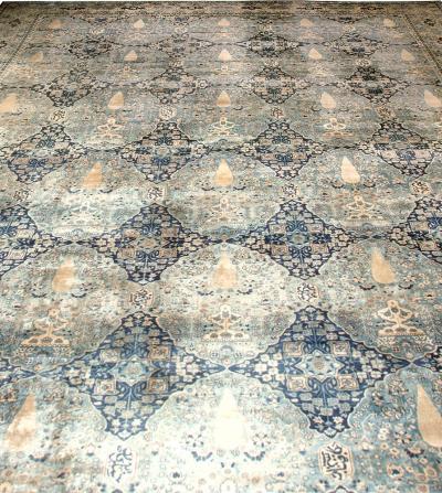 Oversized Antique Indian Botanic Handmade Wool Rug