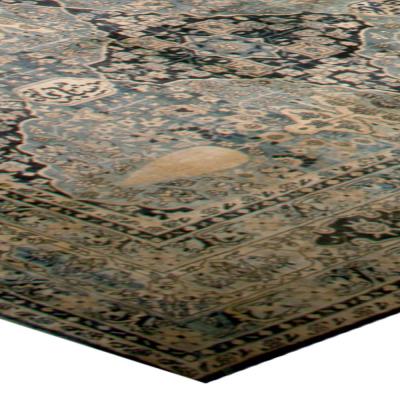 Oversized Antique Indian Botanic Handmade Wool Rug