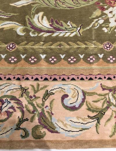 Oversized Antique Savonnerie Bold Botanic Green Hand Knotted Wool Carpet