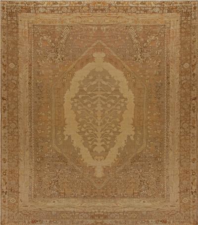 Oversized Antique Turkish Ghiordes Brown Handmade Wool Rug