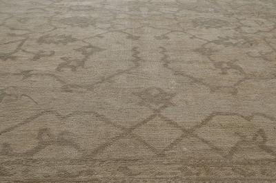Oversized Antique Turkish Oushak Botanic Brown Handwoven Wool Rug