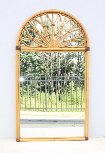 Oversized Dome Top Rattan And Bamboo Wall Mirror