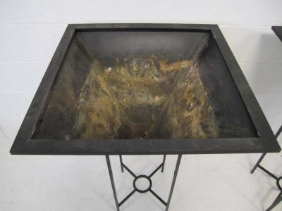 Oversized Inverted Pyramid Planters on Iron Stands Mid Century Modern