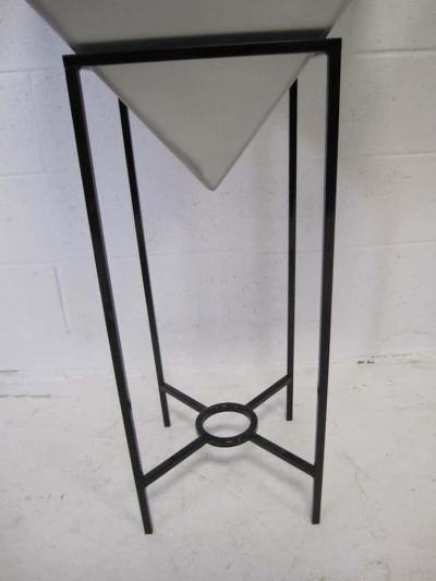 Oversized Inverted Pyramid Planters on Iron Stands Mid Century Modern