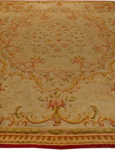 Oversized Savonnerie Antique Beige Handmade Wool Rug