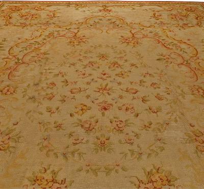 Oversized Savonnerie Antique Beige Handmade Wool Rug
