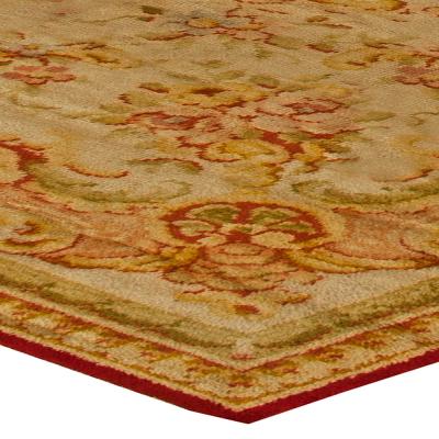 Oversized Savonnerie Antique Beige Handmade Wool Rug