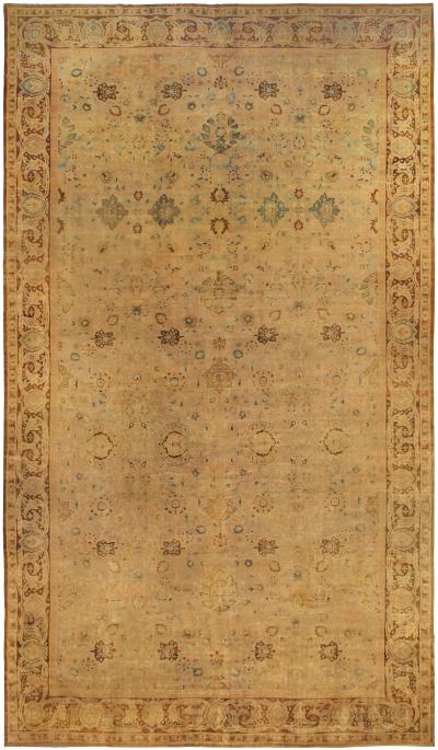 Oversized Vintage Indian Botanic Hand Knotted Wool Rug