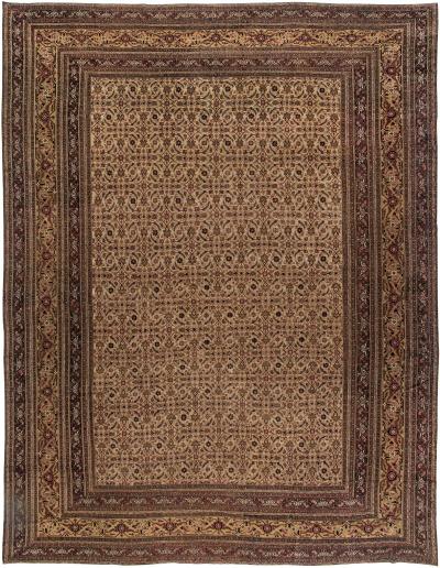 Oversized Vintage Persian Meshad Pink Brown Handmade Wool Rug