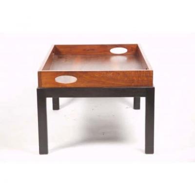 Oversized Walnut Butlers Tray Mid Century Modern on Custom Painted Pine Base