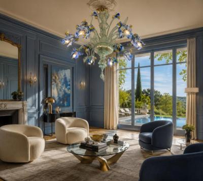 Overwhelming Iris Blue Flower Murano Glass Chandelier