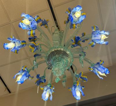 Overwhelming Iris Blue Flower Murano Glass Chandelier