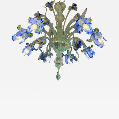 Overwhelming Iris Blue Flower Murano Glass Chandelier