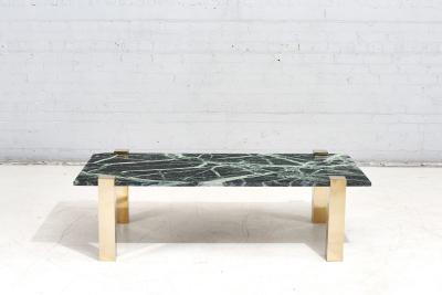 PACE Collection Verde Green Marble and Brass Coffee Table 1970